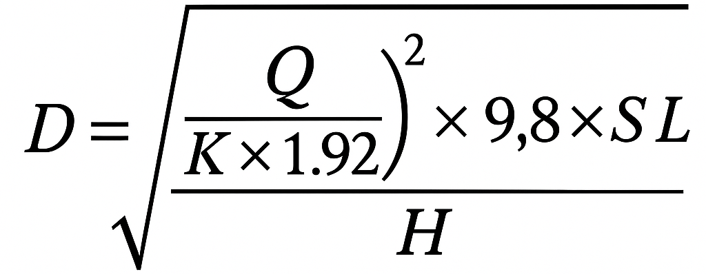 Pipe Size Formula